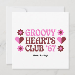 Convites Clube Retro Groovy Hearts '67 Rosa Marrom do Dia d