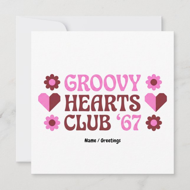 Convites Clube Retro Groovy Hearts '67 Rosa Marrom do Dia d (Frente)