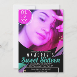 Convites Clube Sweet 16 Estilo Neon Festa Foto