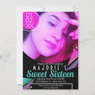 Convites Clube Sweet 16 Estilo Neon Festa Foto