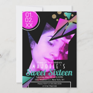 Convites Clube Sweet Sixteen Estilo Neon