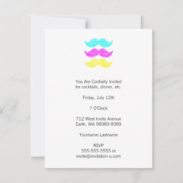 Convites CMY Mustaches (estilo letterpress) (Frente)