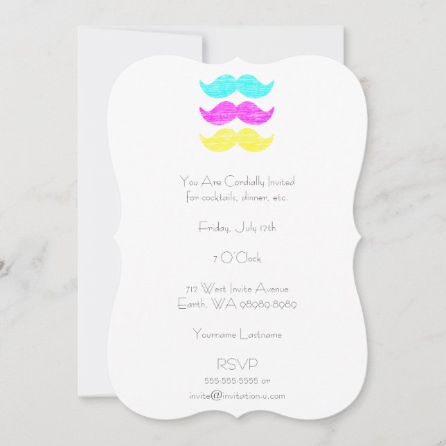 Convites CMY Mustaches (estilo letterpress) (Frente)