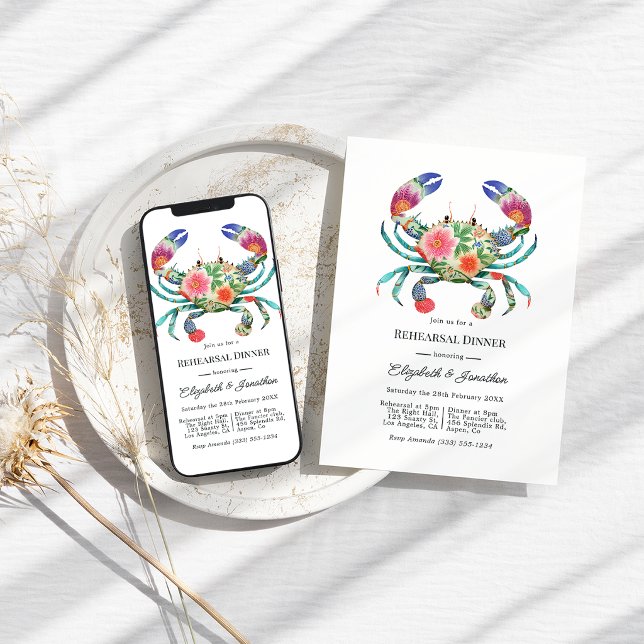 Convites Coastal Beach Floral Nautical Rehearsal Dinner (Coastal Beach Floral Nautical Rehearsal Dinner Invitation)