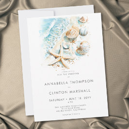 Convites Coastal Beach Shell Modern Watercolor Wedding