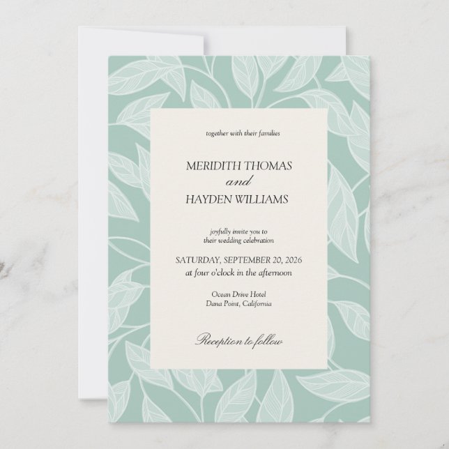 Convites Coastal Blue Boho Botanical wedding (Frente)