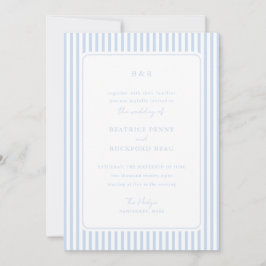 Convites Coastal Blue Classic Stripes Minimalist Wedding
