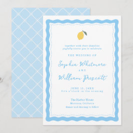 Convites Coastal Blue Lemon Amalfi Wedding Invitation