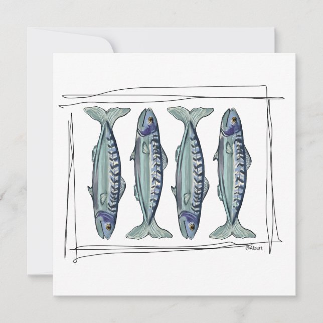 Convites Coastal Blue Mackerel Seamless Ocean Fish Pattern (Frente)