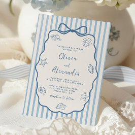 Convites Coastal Blue Stripe Whimsical Hand Drawn Wedding