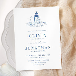 Convites Coastal Blue Toile Lighthouse Wedding