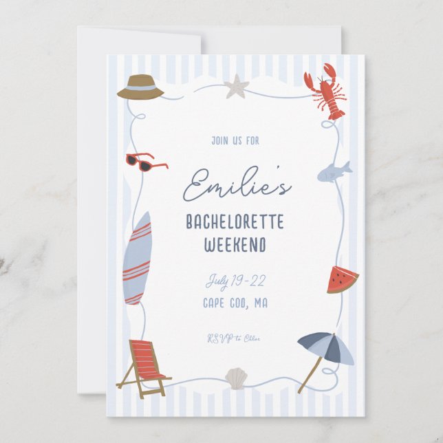 Convites Coastal Cape Cod Bachelorette Itinerary Invite  (Frente)