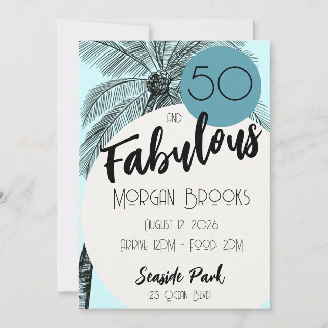 Convites Coastal Chic 50 and Fabulous Birthday Aqua (Frente)