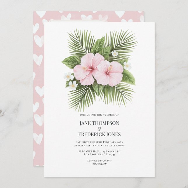 Convites Coastal Chic Tropical Floral Wedding Photo QR Code (Frente/Verso)
