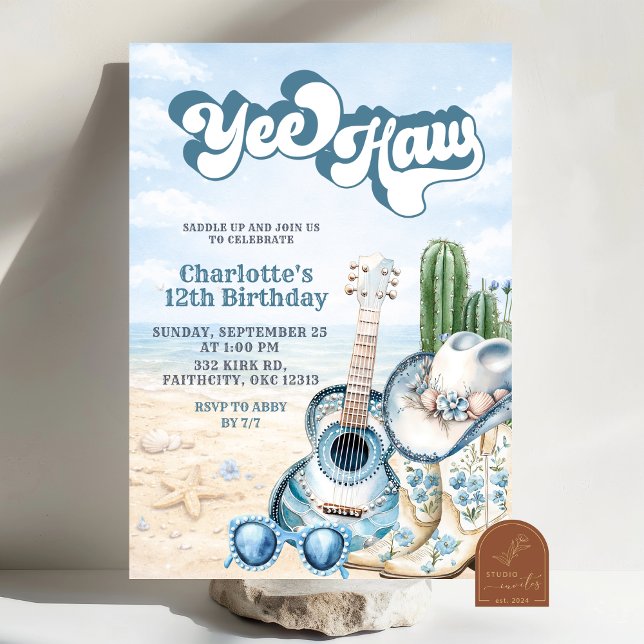 Convites Coastal Cowgirl Yee Haw Birthday Invitation (Criador carregado)