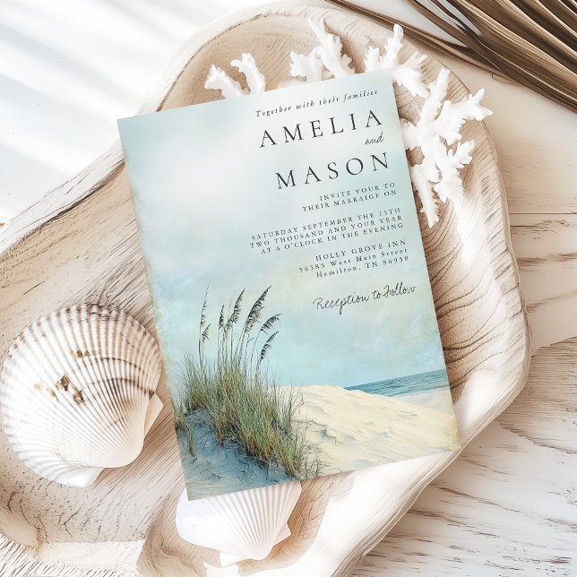 Convites Coastal Dune Sea Grass Beach Wedding Invitation (Coastal Dune Sea Grass Beach Wedding Invitation)