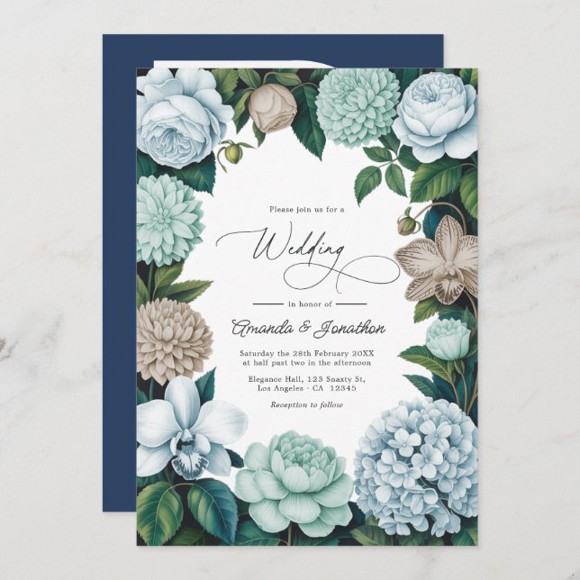 Convites Coastal Fog/Seafoam Tint & Driftwood Beige Wedding (Frente/Verso)