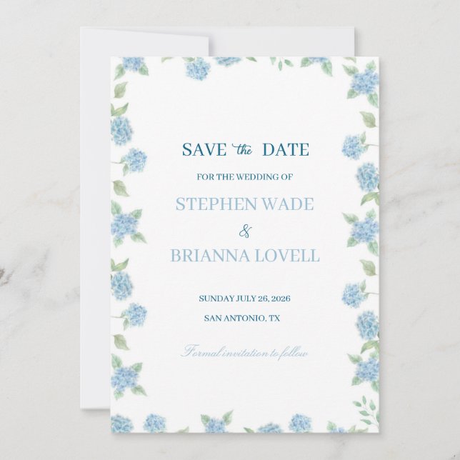 Convites Coastal Hydrangea Save the Date  (Frente)