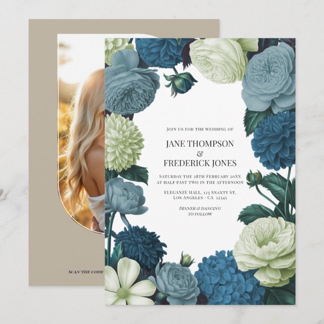 Convites Coastal Juniper, Tidal Foam & Deep Reef Blue  (Frente/Verso)