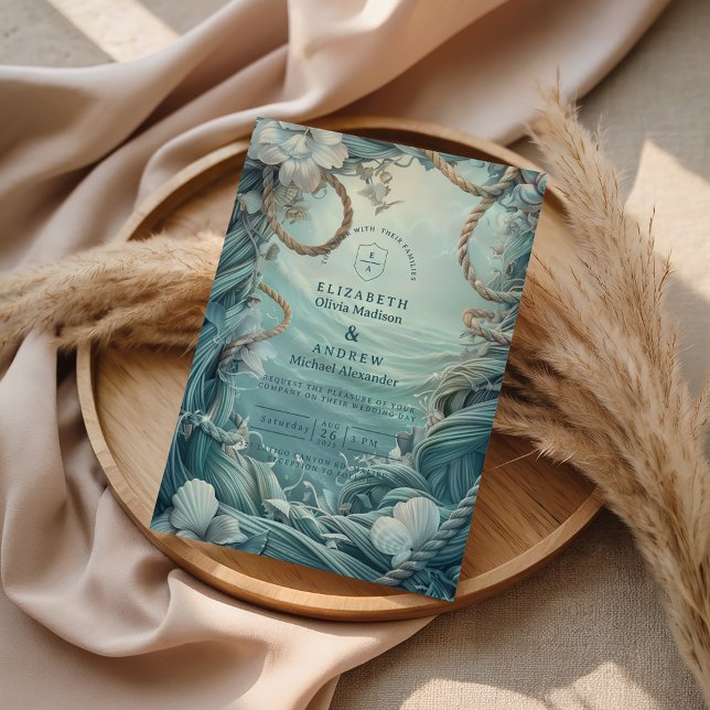 Convites Coastal Rope Botanical Ocean Wedding (Criador carregado)