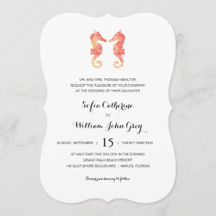 Convites Coastal Seacavalo Aquarela   Casamento