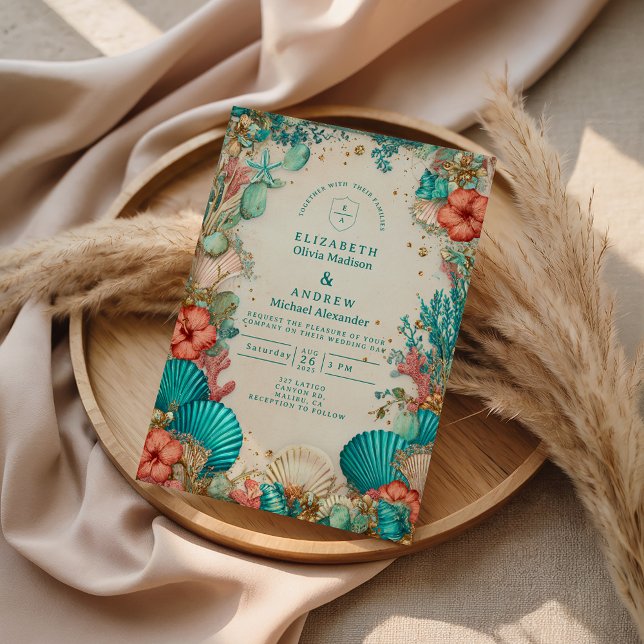 Convites Coastal Seashell Wedding (Criador carregado)