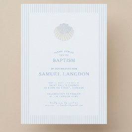 Convites Coastal shell blue striped baptism Invitation