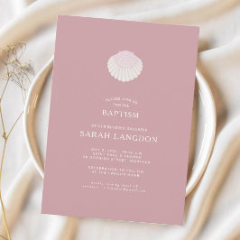 Convites Coastal shell dusty pink baptism Invitation