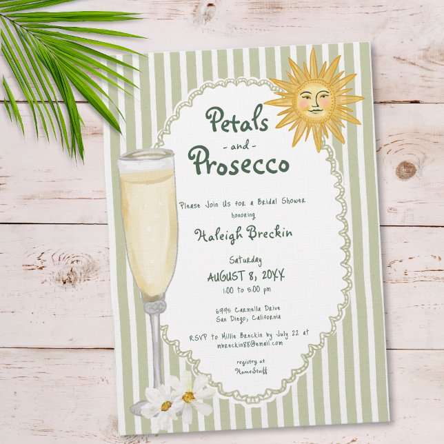 Convites Coastal Sun Palm Petals & Prosecco Bridal Shower (Coastal Sun Palm Petals & Prosecco Bridal Shower Invitation)