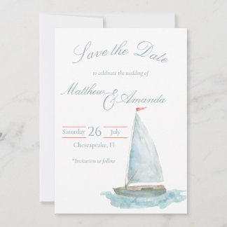 Convites Coastal Watercolor Sailboat Save the Date