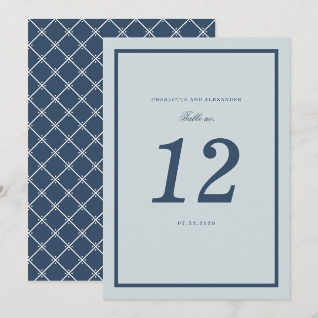 Convites Coastal Wedding Dusty Blue Classic Table Number (Frente/Verso)