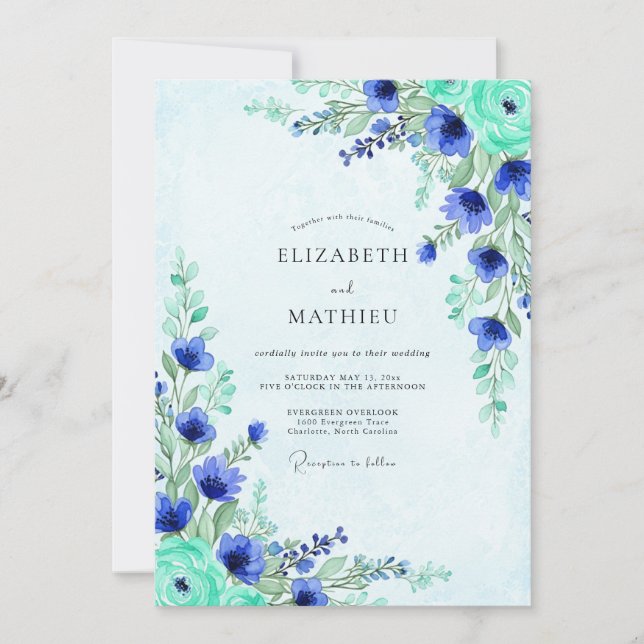 Convites Cobalt Blue Ethereal Meadow Wedding (Frente)