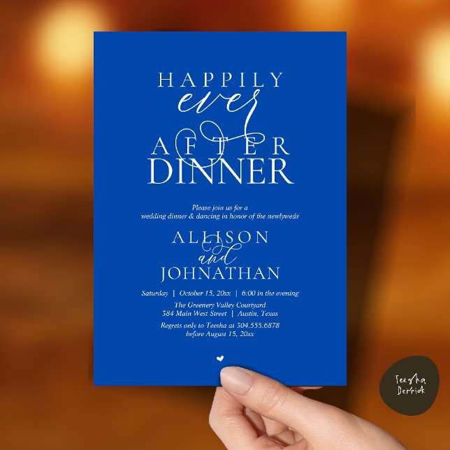 Convites Cobalt Blue Happily Ever After Dinner Wedding (Cobalt Blue Happily Ever After Dinner Modern Script Wedding Invitation Card)