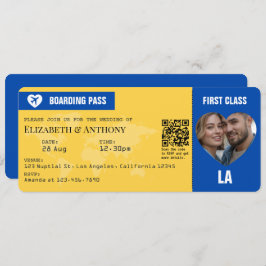 Convites Cobalt Blue & Lemon Yellow Boarding Pass Wedding