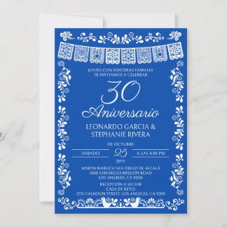 Convites Cobalt Blue Papel Picado 30º Aniversário