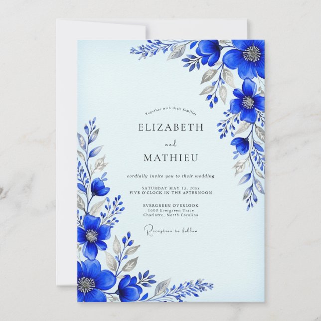 Convites Cobalt Blue Pristine Winter Wedding (Frente)