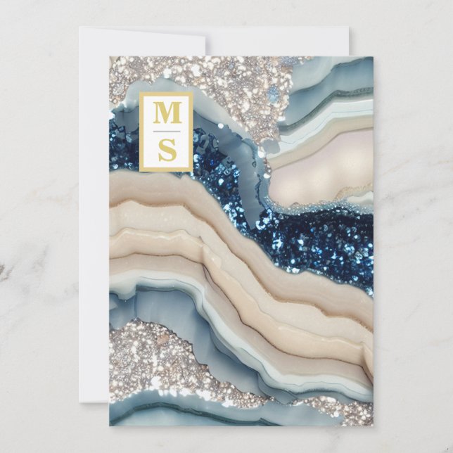 Convites *~ Cobalt Blue QR Ivory Agate AR66 RSVP Casamento (Frente)