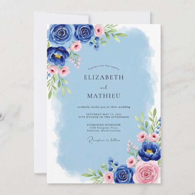 Convites Cobalt Blue Serene Spring Wedding (Frente)