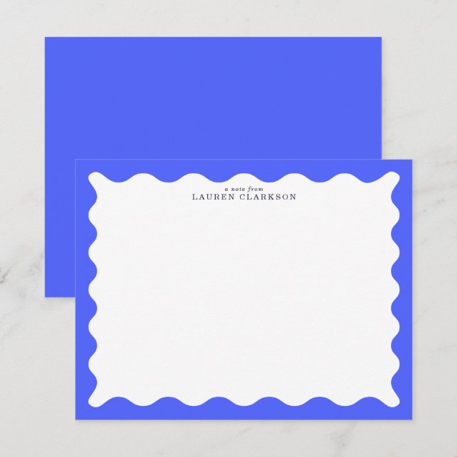 Convites Cobalt Blue Wavy Frame Note Card (Frente/Verso)