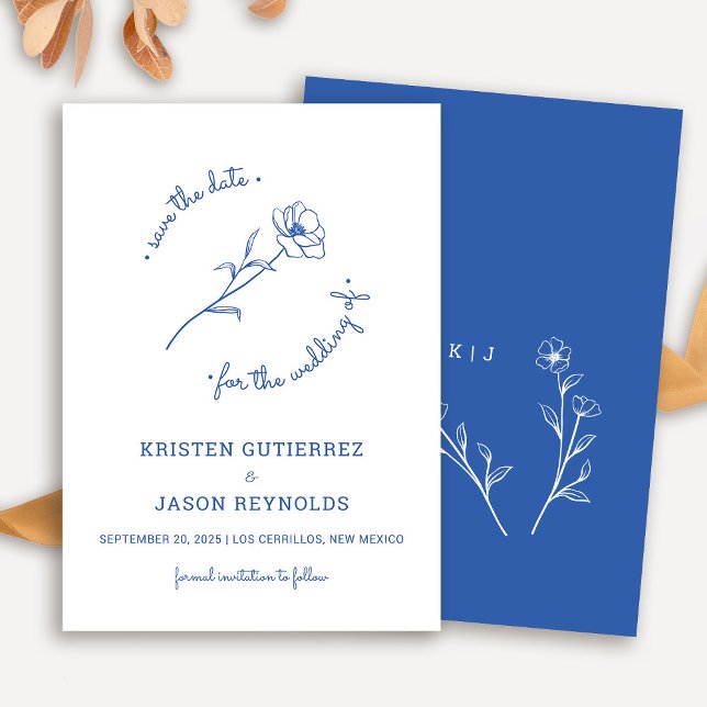 Convites Cobalt Blue Wildflower Save Date (Salvar A Data) (Cobalt Blue Wildflower Save The Date)