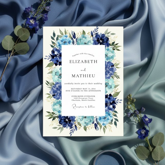 Convites Cobalt Floral Lush Romance Wedding (Criador carregado)