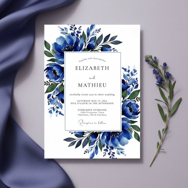 Convites Cobalt Lush Blossom Wedding (Criador carregado)