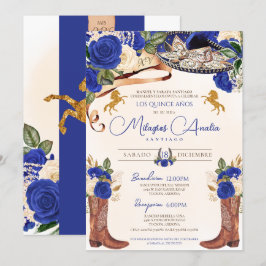 Convites Cobalt Royal Blue Rosa Western Charro Quinceañera