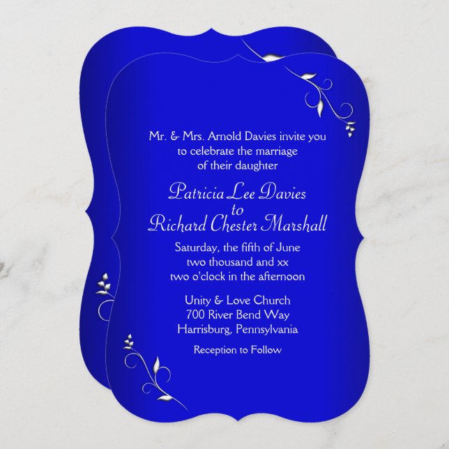 Convites Cobalto Azul Simplesmente Elegante (Frente/Verso)