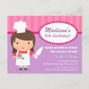 Convites Cobertura de Cupcake da Chef Menina Festa de Anive