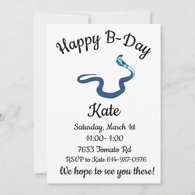 Convites Cobrá-Corala Azul Feliz Aniversário  (Frente)