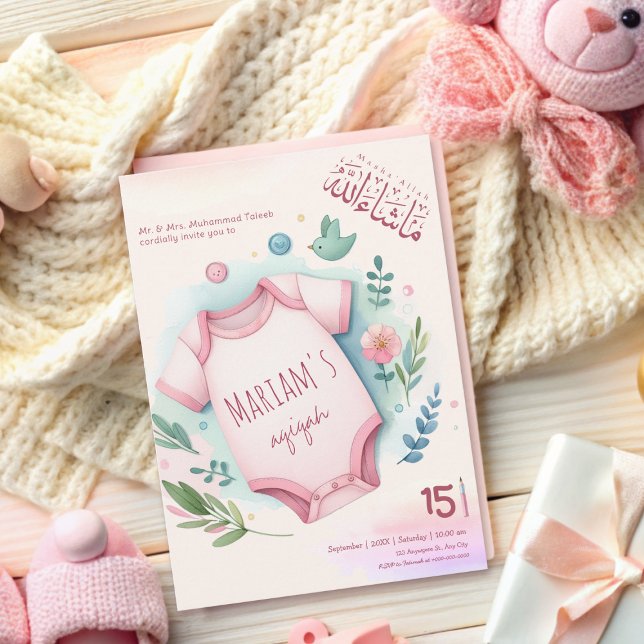 Convites Cobra-d'água, Floral, Rosa, Menina Muçulmana Aqiqa (Criador carregado)