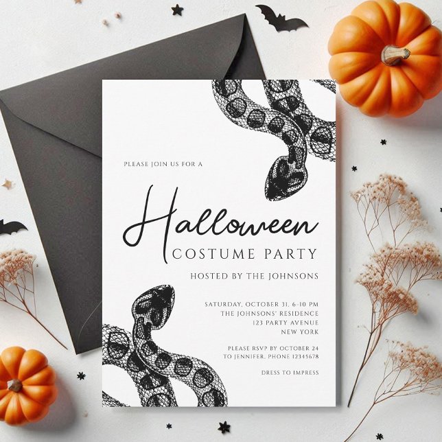 Convites Cobras Pretos E Brancos Festa De Figuras Halloween (Black And White Snakes Costume Party Halloween Invitation)