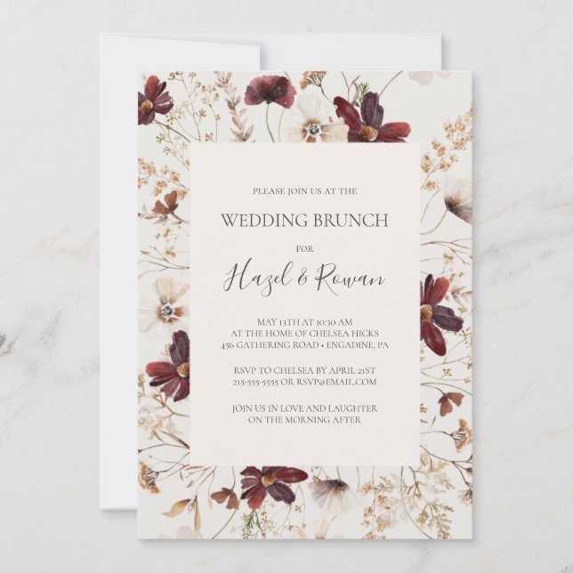 Convites Cobre Burgundy | Beige Wedding Brunch (Frente)