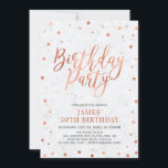 Convites Cobre Confetti e Marble Adult 50ª Festa de anivers<br><div class="desc">Celebre seu dia especial com este modelo na moda moderno de convites de aniversário. Este design apresenta um confete texturizado de cobre chic com fundo de mármore.</div>